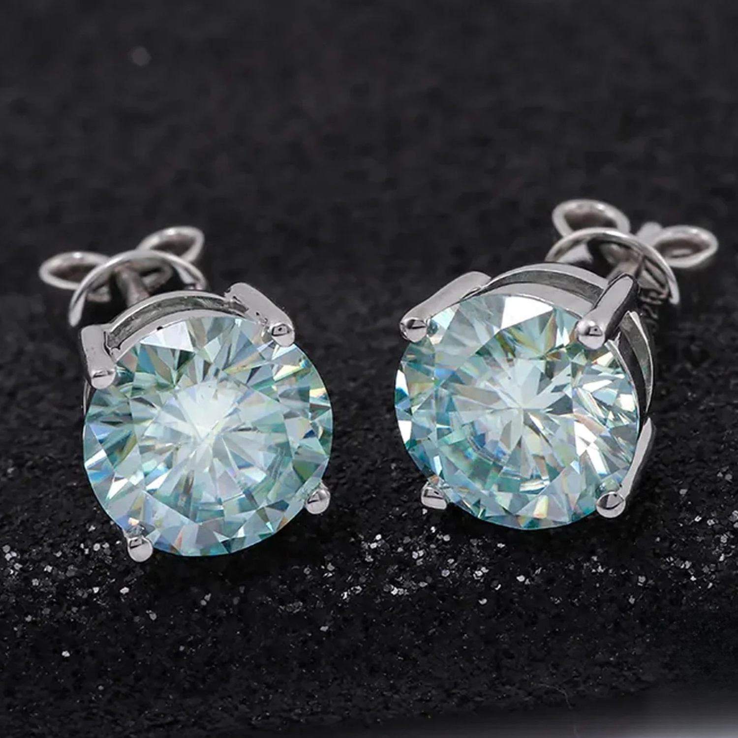 Women's Classic Light Blue Moissanite Stud Earrings, Copper